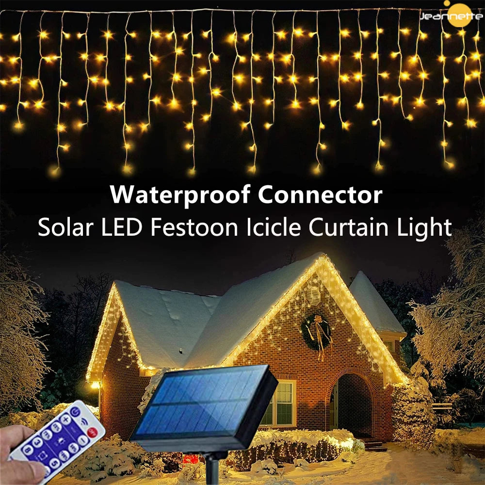 Solar Street Garland House Christmas Lights Garden Decorations Ornaments Outdoor LED Festoon Icicle Curtain Lights Droop 0.8M
