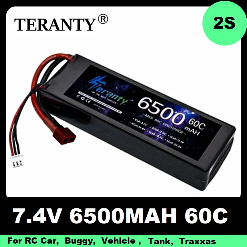 7.4V Hard Case Battery Teranty 2S 6500mah 60C Lipo Battery With T Plug For RC Car Boat Vehicles Helicopter Truck Truggy Traxxas