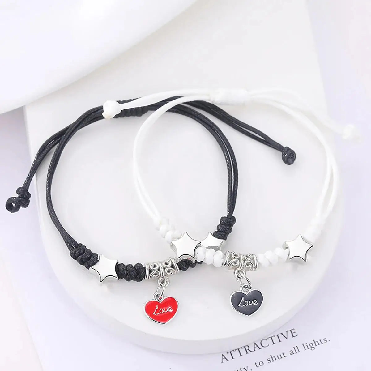 2PC Fashion Luminous Beads Star Couple Bracelet for Women Men Charm Cat Flower Heart Moon Love Matching Friend Bracelet Jewelry