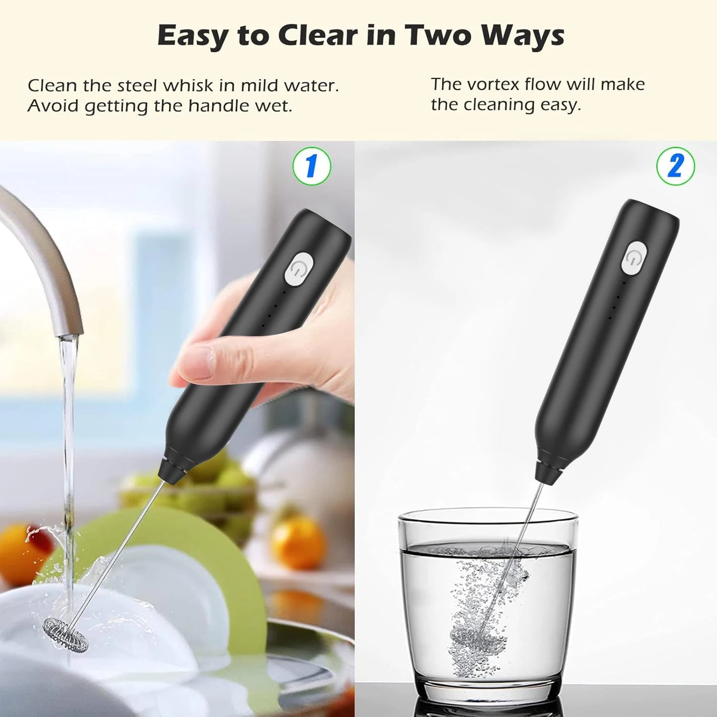 Milk Frother, 3-Speed Electric Frother for Coffee with Whisk and Frother, USB Rechargeable Milk Foamer Maker