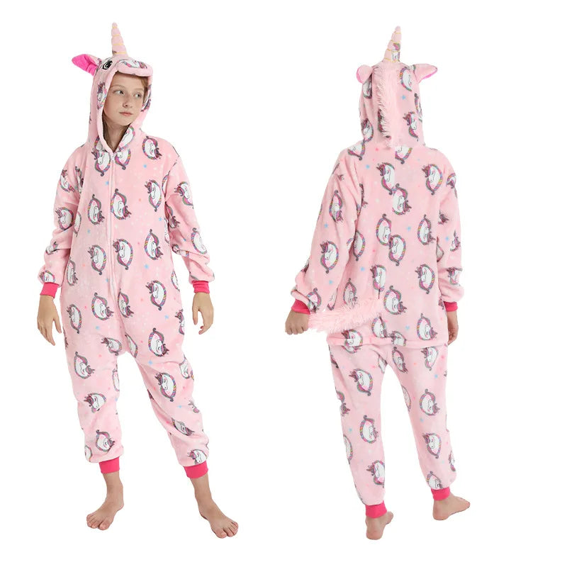 kids winter stitch flannel pajamas children pikachu sleepwear unicorn kigurumi onesies for boys girls baby blanket sleepers