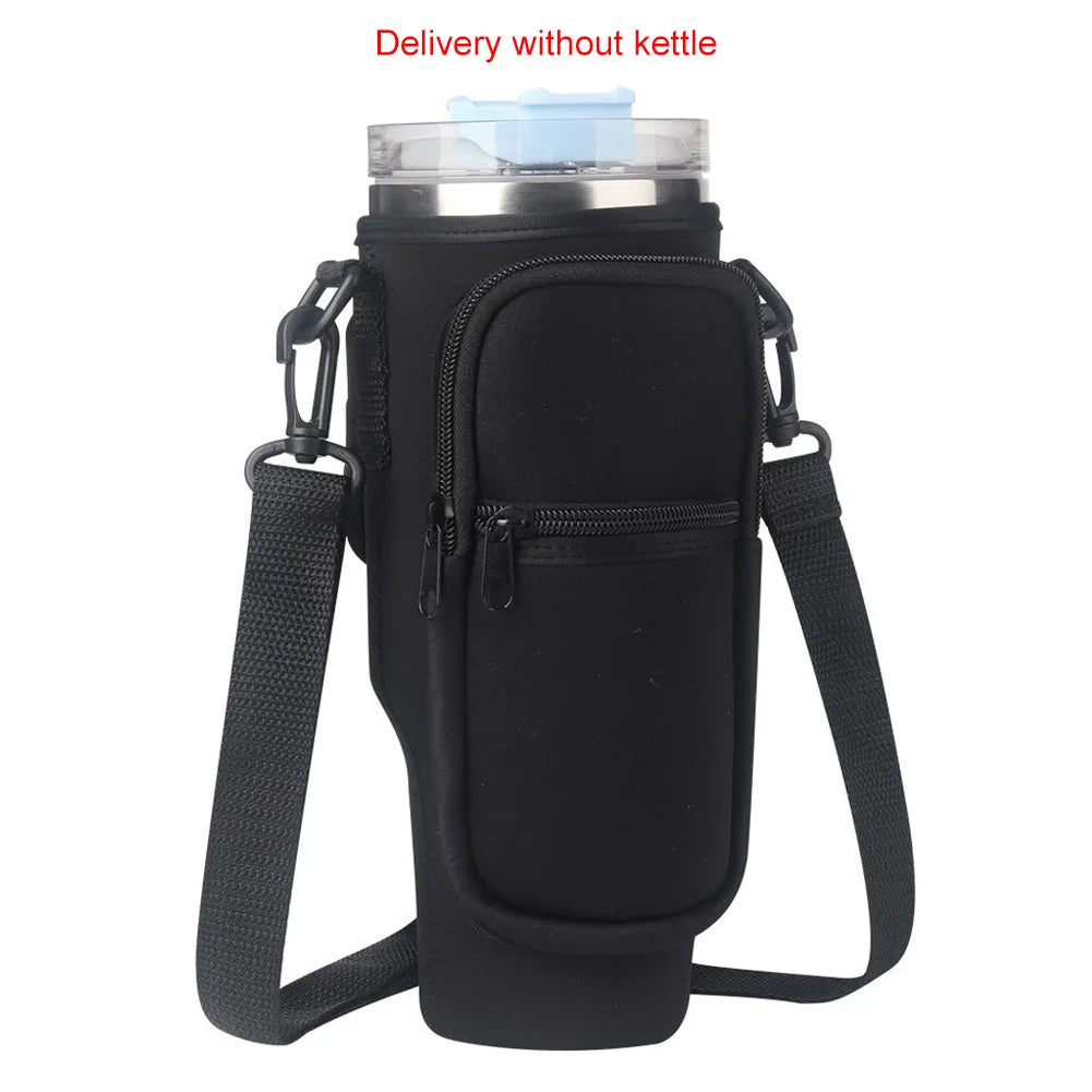 Portable Water Bottle Carrier Bag with Phone Pocket for Stanley 40oz Tumbler with Handle Neoprene Water Bottle Holder Pouch