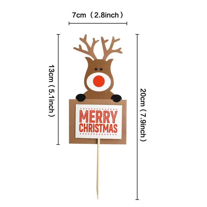 Merry Christmas Cake Toppers Cartoon Xmas Tree Cake Decor Snowman Happy New Year Cupcake Toppers Decor For Party Home 2025 Noel