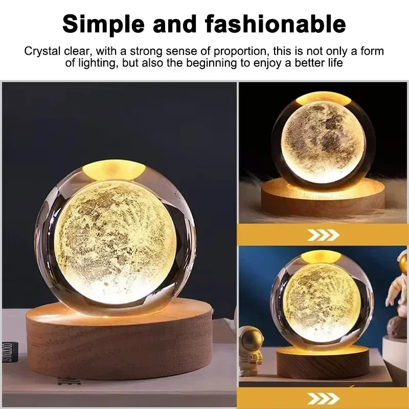 6cm 3D Crystal ball Crystal Planet Night Light Laser Engraved Solar System Globe Astronomy Birthday Gift Home Desktop Decoration