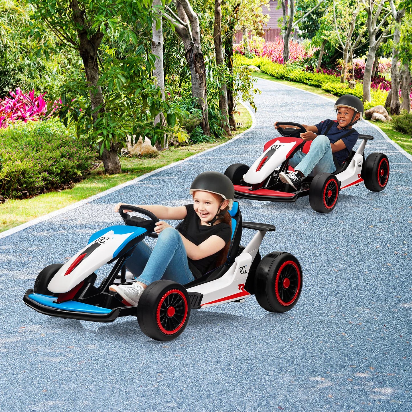 24V Go Kart Ride On Racing Toy for Kids 6+ Ride On Drift Kart with 200W*2 Extra Powerful Motors Large Battery with Music Horn