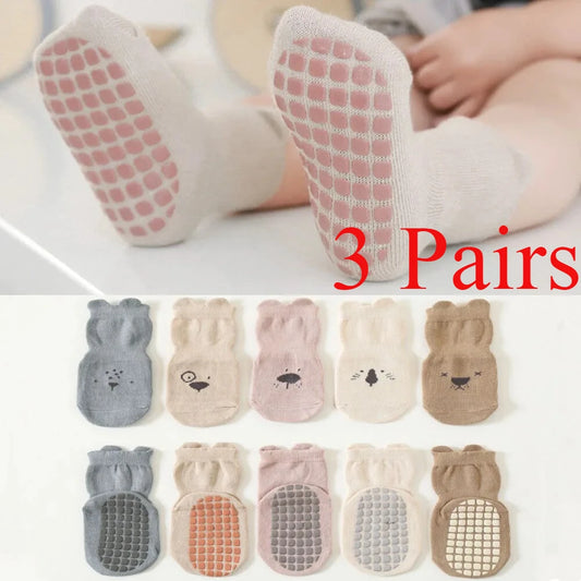 3Pairs/Lot Cartoon Baby Socks Infant Newborn Anti-Slip Cotton Floor Socks For Girls Boys Cute Unisex Rubber Grips Toddler Socken