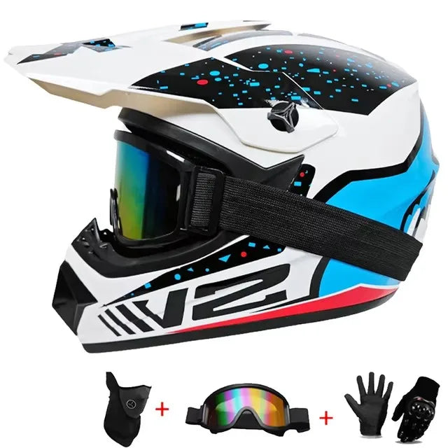 Motorcycle Full Face Helmet and Goggles Set - Off-Road Racing Gear for Mountain Biking and Road Cycling - Premium Safety and Per