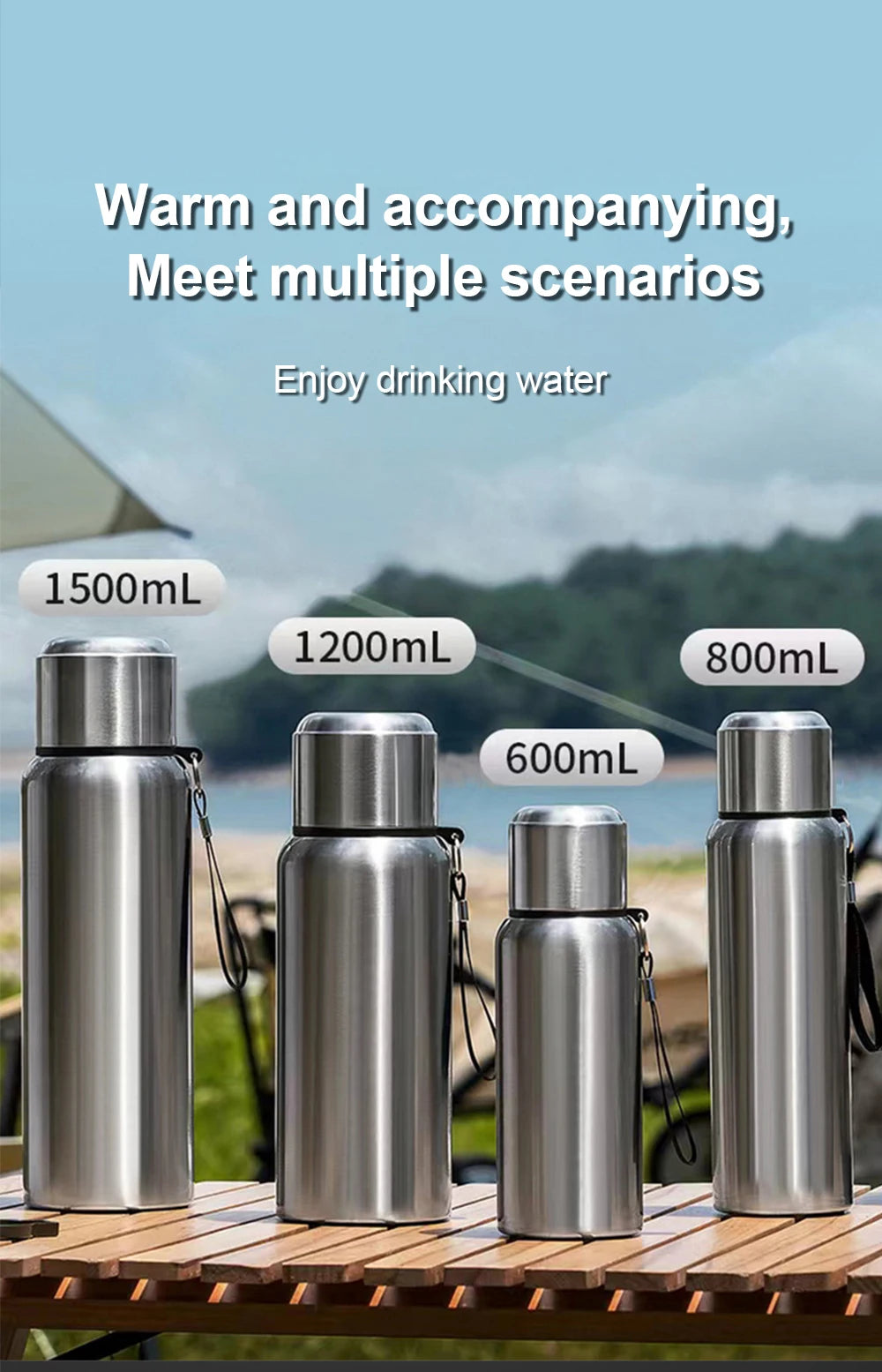 600-1500ml 316 Stainless Steel Thermos Bottle LED Temperature Display  Thermal Mug Vacuum Flask Water Bottle For Outdoor Camping