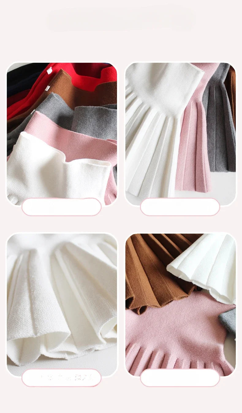 Baby Girls Knit Skirt Autumn Winter Princess Pleated Children School High Waist Mini Tutu Skirts Kids Clothing