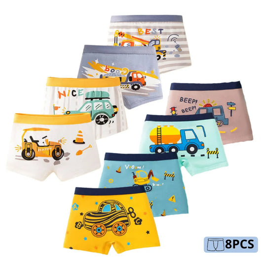 4/8Pcs High Quality Cotton Boy Boxer Brief Cool Excavator Pattern Kids Boxers Breathable Children Underwear Soft Bottom Panty