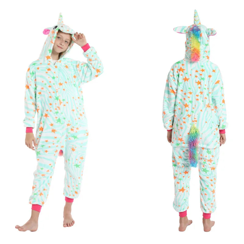 kids winter stitch flannel pajamas children pikachu sleepwear unicorn kigurumi onesies for boys girls baby blanket sleepers