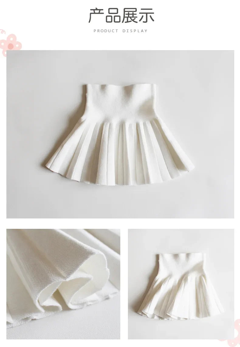 Baby Girls Knit Skirt Autumn Winter Princess Pleated Children School High Waist Mini Tutu Skirts Kids Clothing