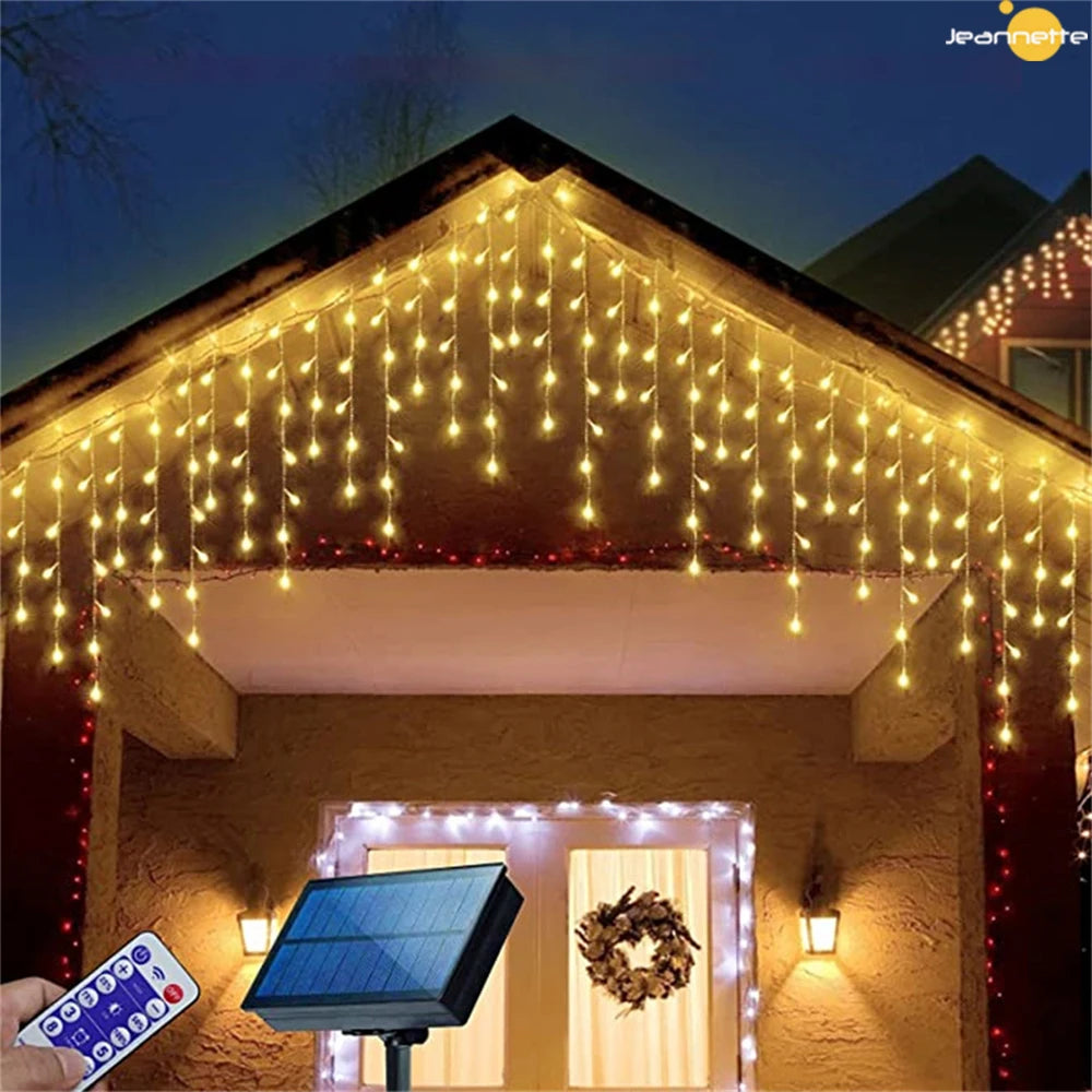 Solar Street Garland House Christmas Lights Garden Decorations Ornaments Outdoor LED Festoon Icicle Curtain Lights Droop 0.8M