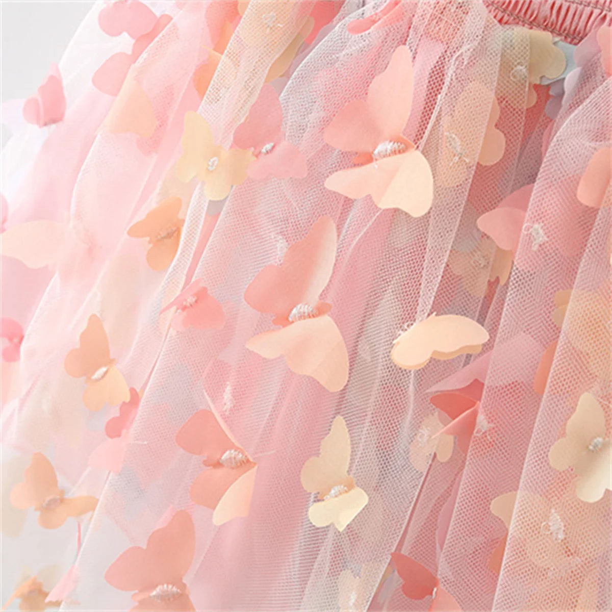 Summer girl's camisole dress with rainbow butterfly print mesh patchwork butterfly wings sleeveless fluffy skirt