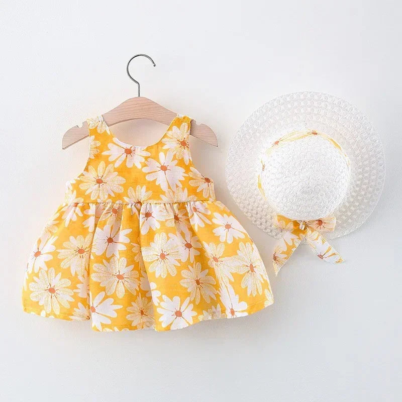 (Girls 0-3 Years Old) Summer New Girls Dress Floral Print Little Fresh Everyday Sweet Princess Dress with Bow