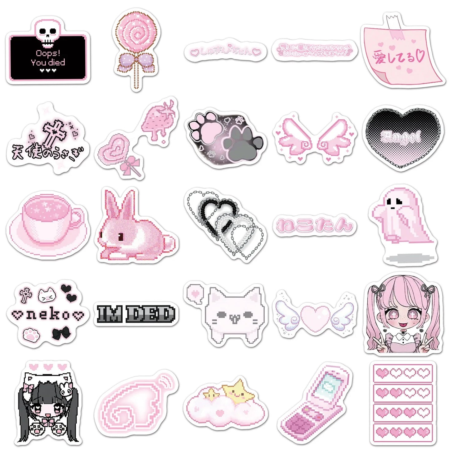 10/50pcs Cute Pixel Pink Goth Girls Graffiti Stickers Aesthetic Decals DIY Fridge Laptop Phone Diary Stationery Sticker Kid Toy