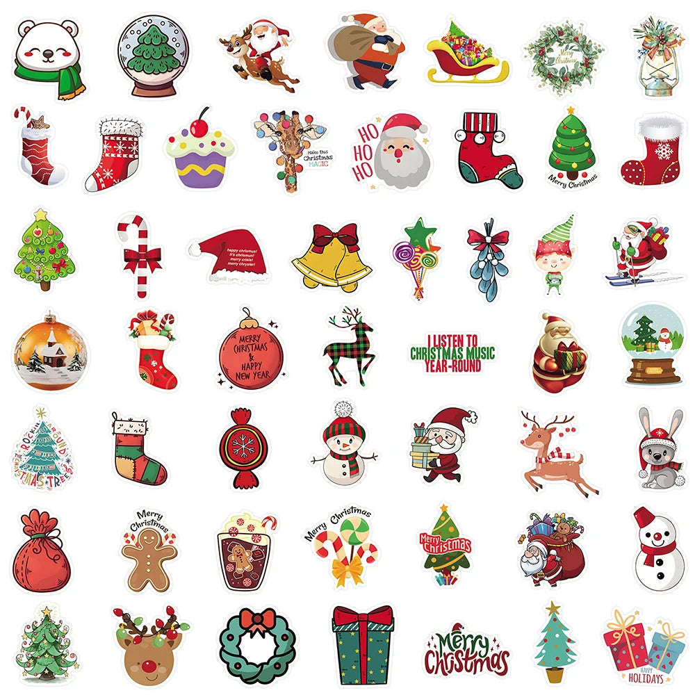 10/30/50/100pcs Christmas Santa Claus Stickers for Kids Toys Gift DIY Laptop Stationery Waterproof Kawaii Decoration Decals