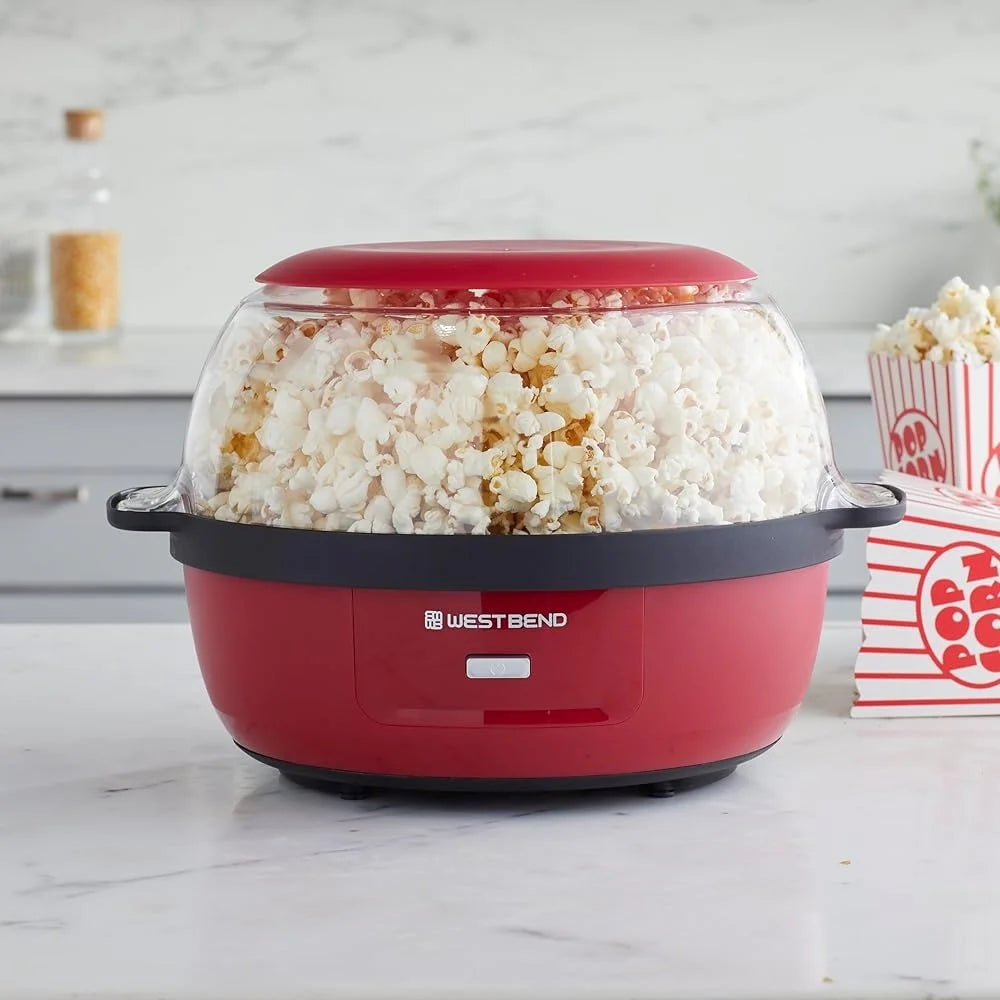 Stir Crazy Hot Oil Popcorn Popper Machine with Large Serving Lid and Motorized Stirring Rod 6Qt Capacity Movie Nights