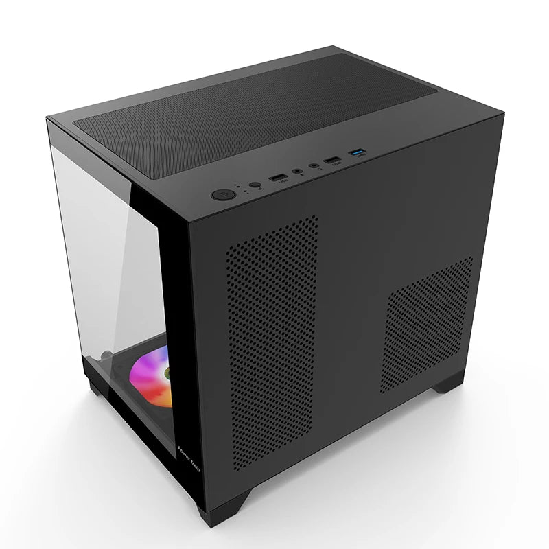 Power Train  Coloured Glaze PC Case Sea View Room 270°full view without column  Desktop Chassis Support 240  Water Cooler