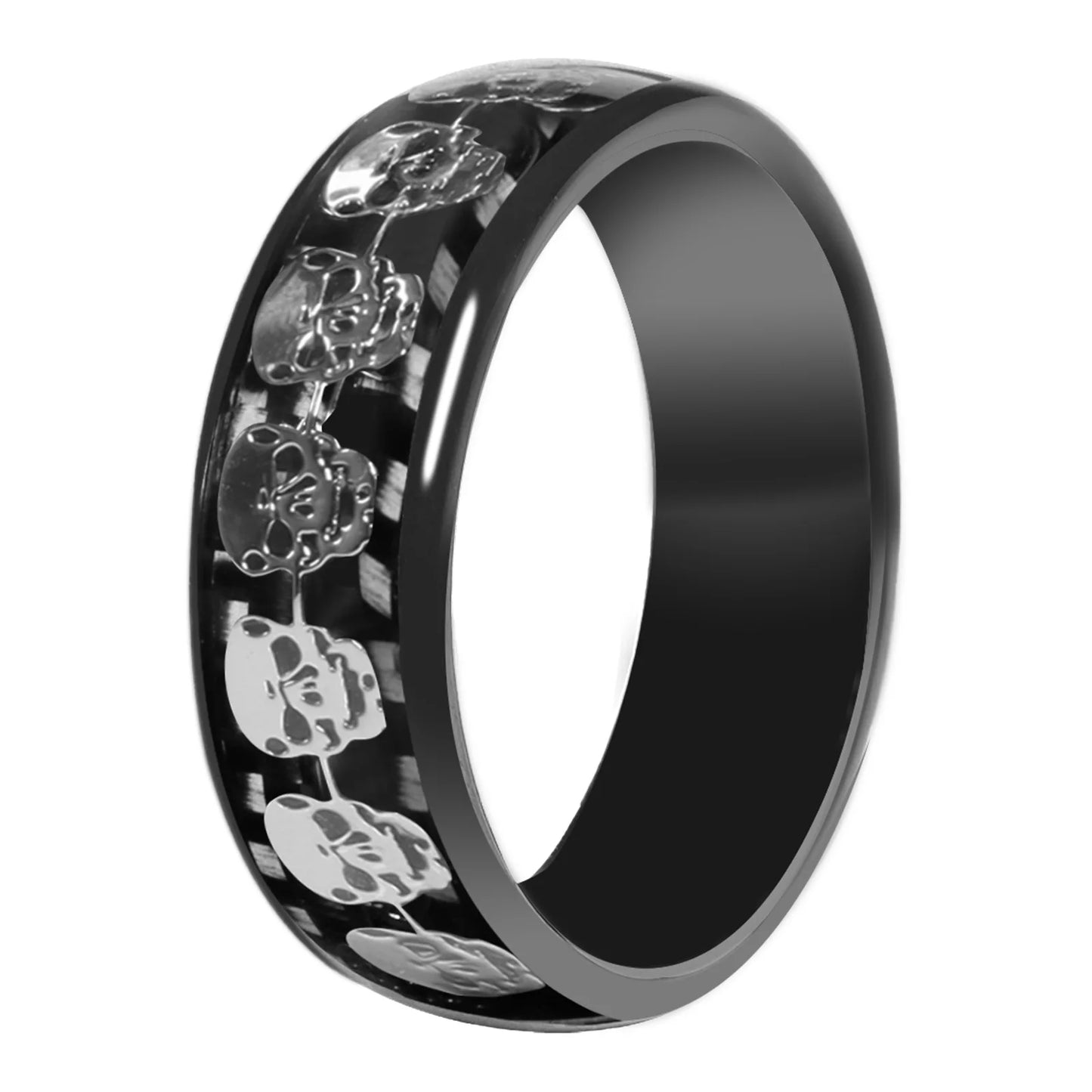 7MM  Skull Carbon Fiber Band Epoxy CUID Chip Ring or Fashion Dragon Pattern Metal Band T5577 Chip Ceramic Finger Ring