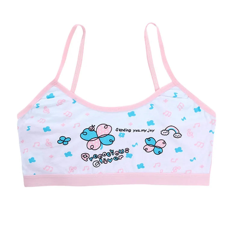 Teenage Girls Vest Bras Cartoon Panda/Flower Print Young Children Purbery Student Training Bras Maiden Kids Underwears Tube Tops
