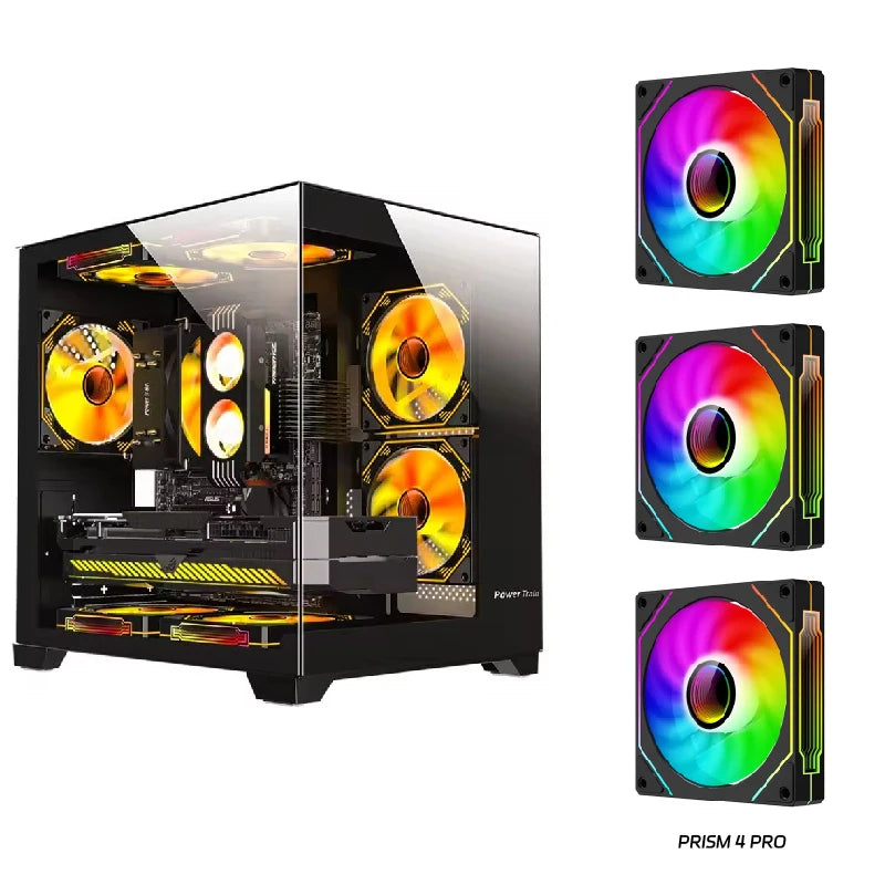 Power Train  Coloured Glaze PC Case Sea View Room 270°full view without column  Desktop Chassis Support 240  Water Cooler
