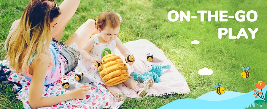 Baby Toys 6-12 Months Soft Baby Beehive with 5 Sensory Bee Rattle Mirror Crinkle Squeaker Busy Montessori Soft Toy for Toddlers