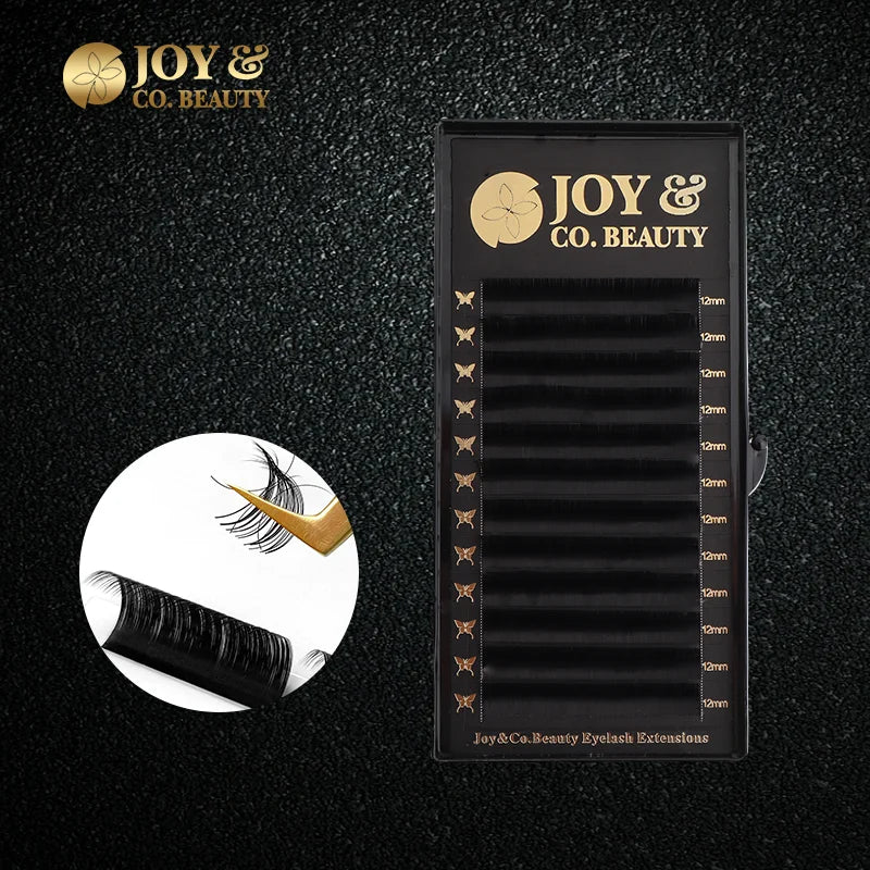 JoyCo Eyelash Extension Korean Pbt Individual Silk Eyelash 0.03-0.15 Premium Matte Black Volume Cosplay Makeup Classic Lashes