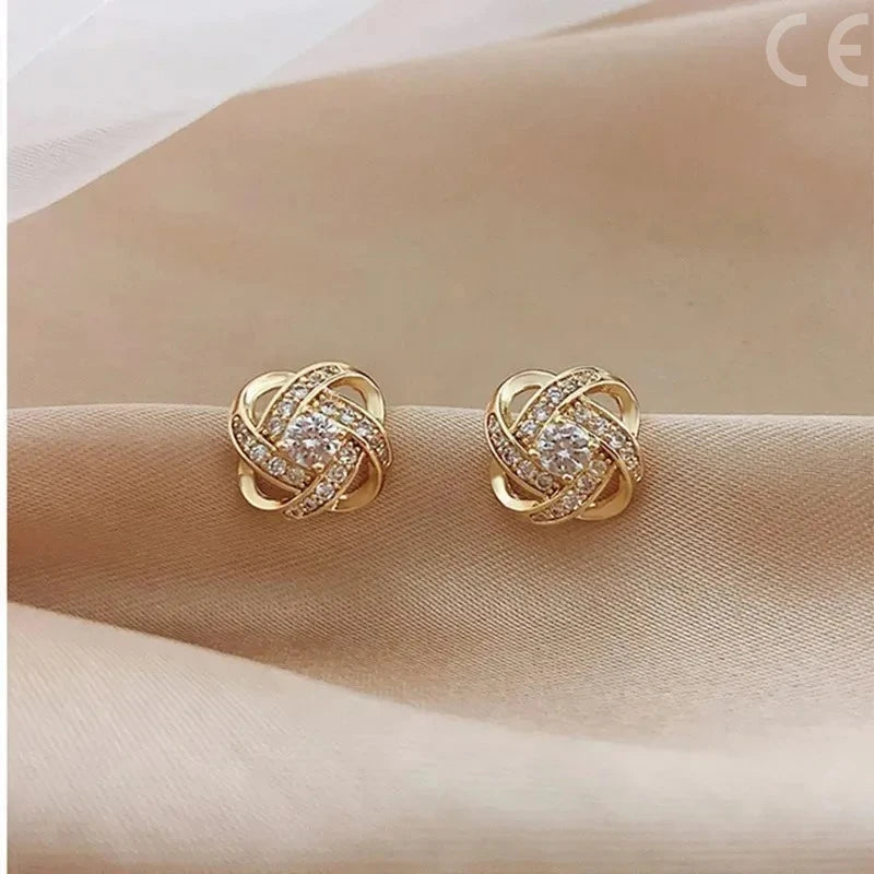 New Exquisite Shiny Zircon Heart Flower Earrings Korean Elegant Square Geometric Crystal Earrings for Women Fashion Jewelry Gift