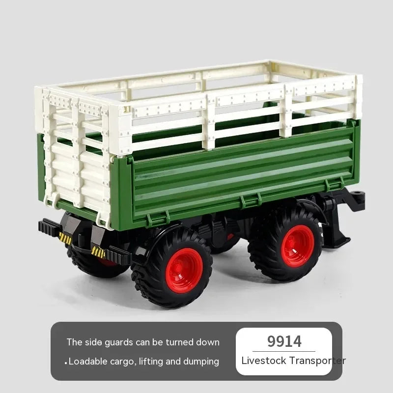 1:24 Inertia Tractor Trailer With Headlights Farm Toy Set Car Truck Farm Simulation Child'S Birthday Christmas New Year Gift