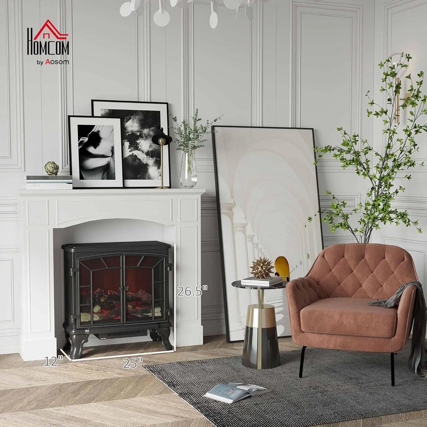 Modern Fireplace Mantel, Surround Mantels for Fireplace with Decorative Pattern Interior Width 29" White