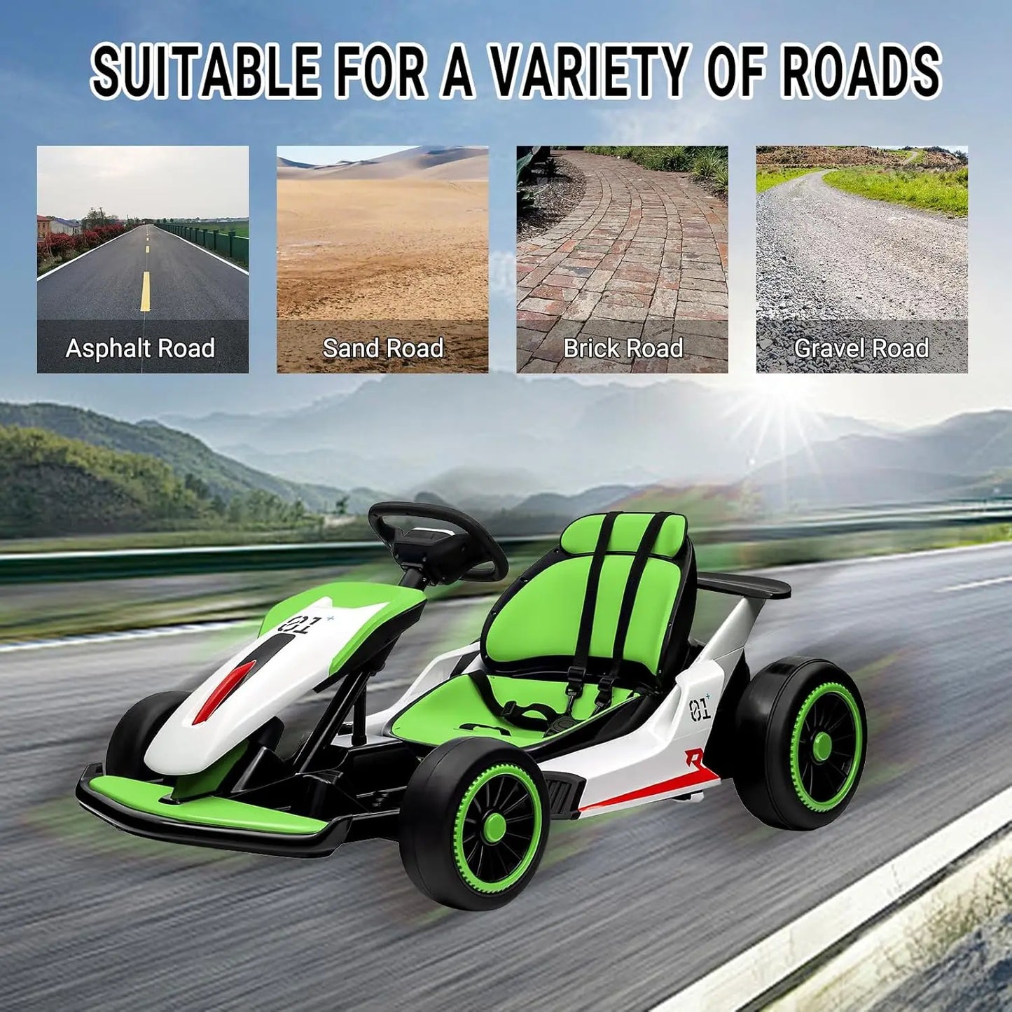 24V Go Kart Ride On Racing Toy for Kids 6+ Ride On Drift Kart with 200W*2 Extra Powerful Motors Large Battery with Music Horn