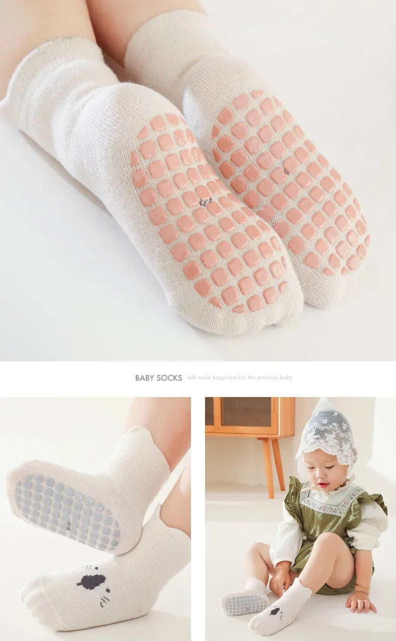 3Pairs/Lot Cartoon Baby Socks Infant Newborn Anti-Slip Cotton Floor Socks For Girls Boys Cute Unisex Rubber Grips Toddler Socken