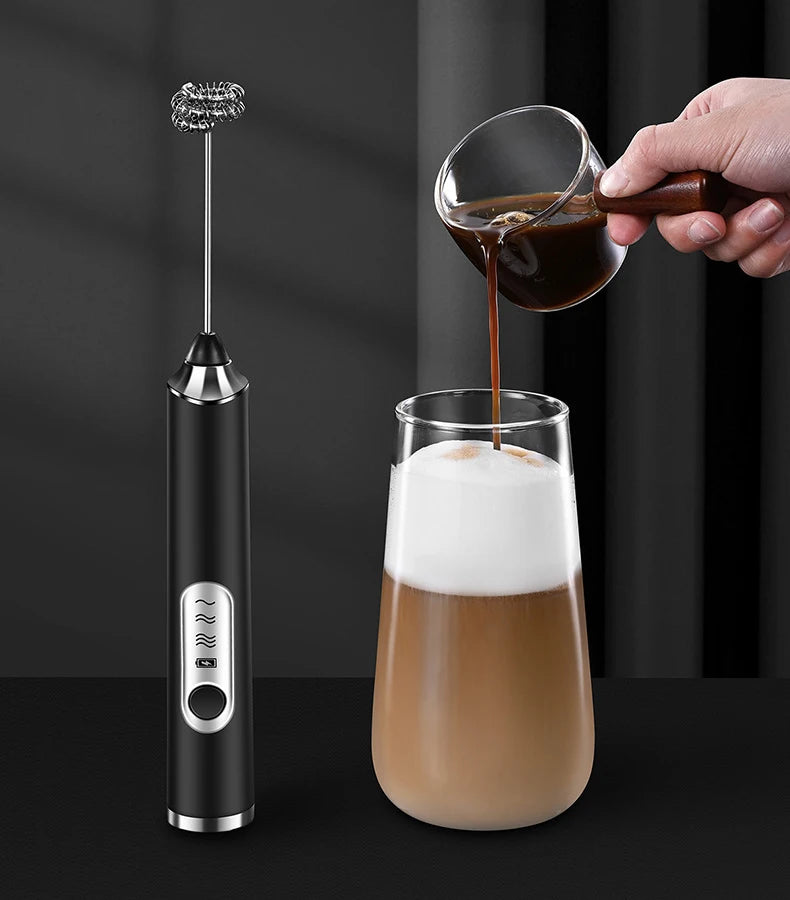 TINSOL Electric Milk Frother Mini Handheld Wireless Power Type-C Charging Convenience Coffee Milk Whipping Kitchen Whisk