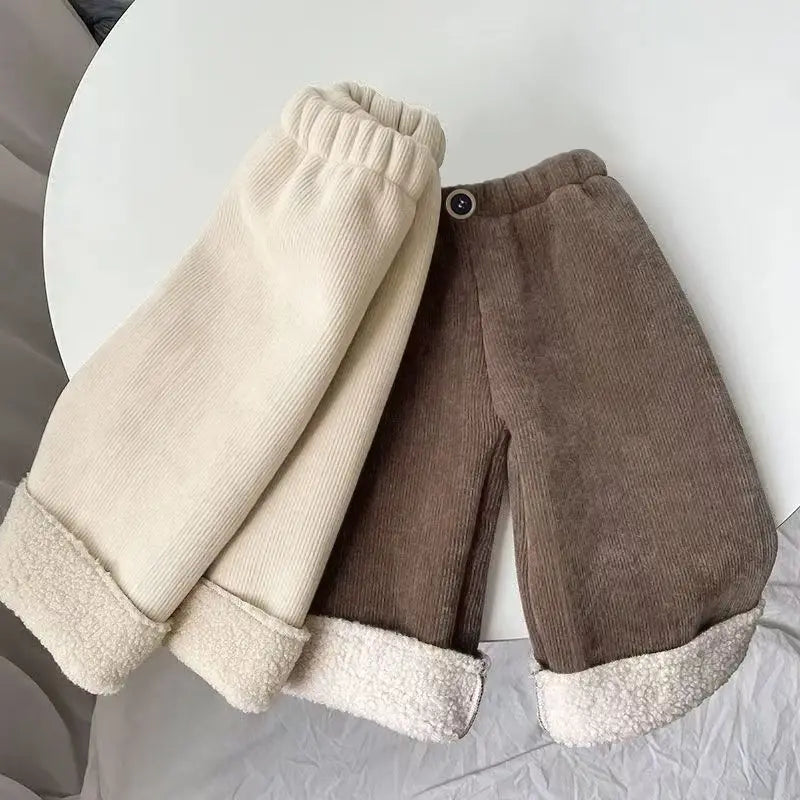 2025 Kids' Fleece-Lined Wide Leg Pants Winter  Loose Fit Trousers Cozy Straight Cut for Baby Girls  Kids Clothes