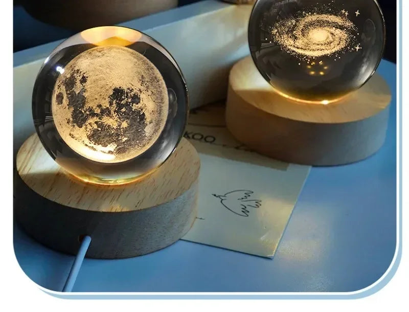 Aesthetic Moon Crystal Sphere Creative Clear Glass Galaxy Globe Night Light Crystal Ball Lamp Desktop Decoration Home Ornament