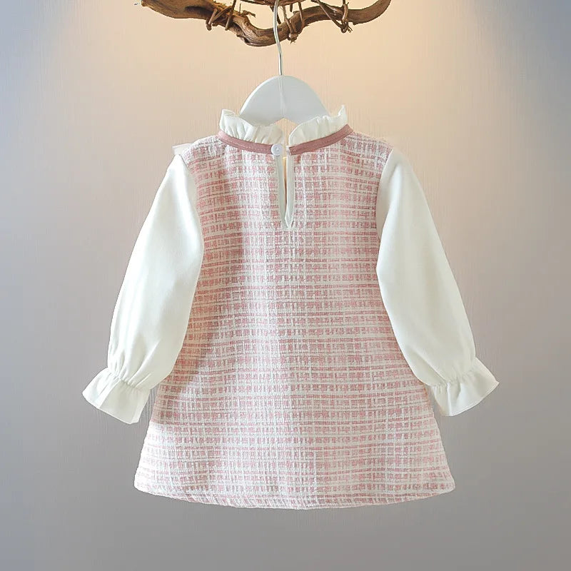 Long Sleeved Baby Girl Dress With Spring And Autumn Bow Lace Splicing Small Plaid Sweet Long Sleeved Dress
