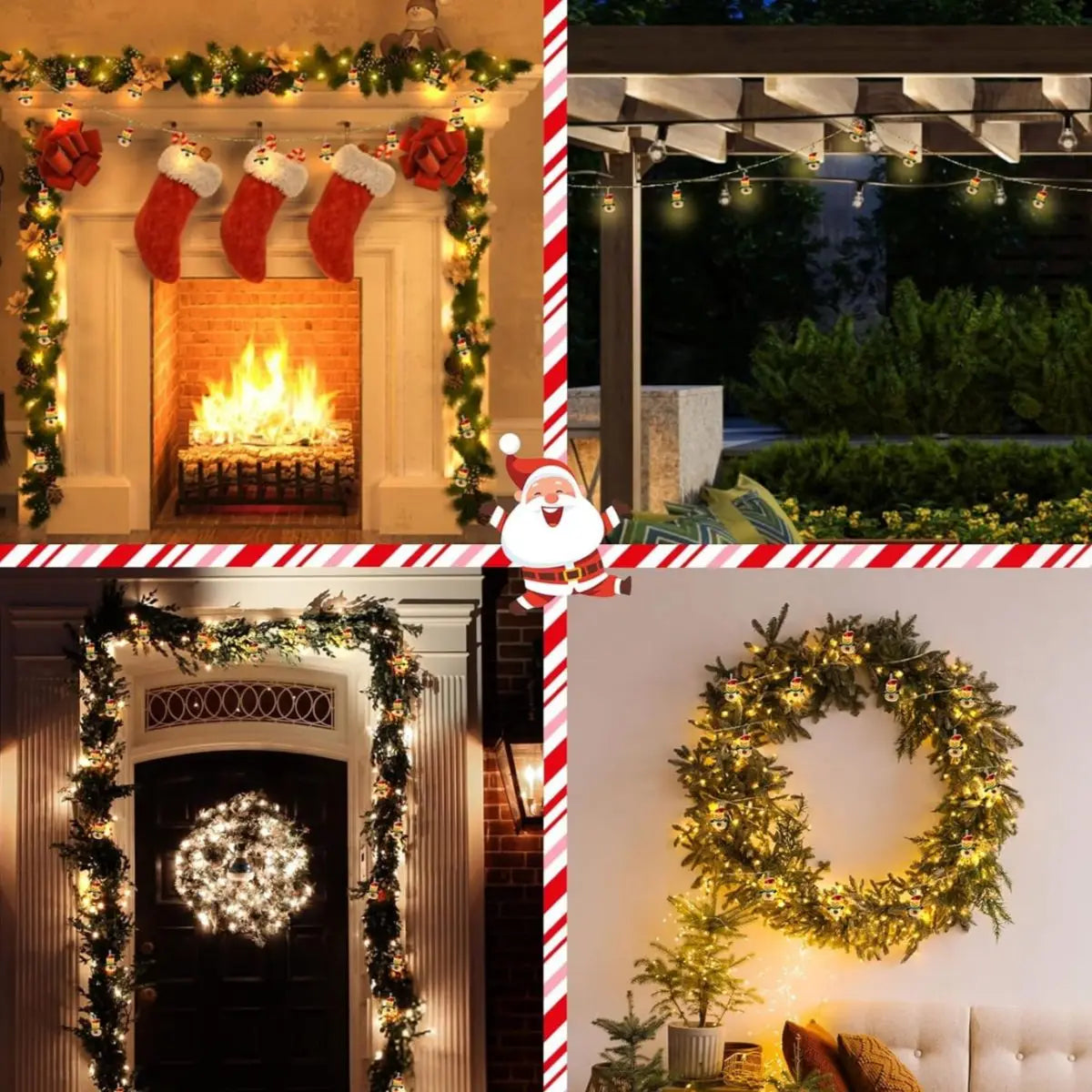 1PC 10/20/30/40LED Christmas String Lights With Santa & Snowman& Xmas Tree Battery Powered For Indoor Outdoor Holiday Xmas Decor