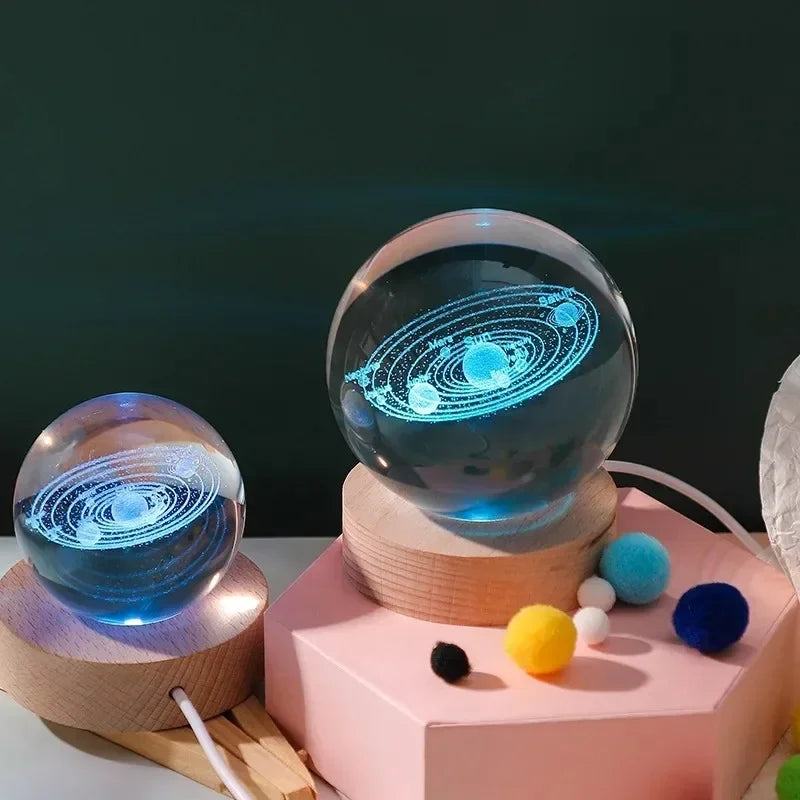 6cm Bedside Lamp Solar Theme Cosmos Series Crystal Ball Night Lights Milky Way Moon Small Ornaments for Desk Creative Gift RGB