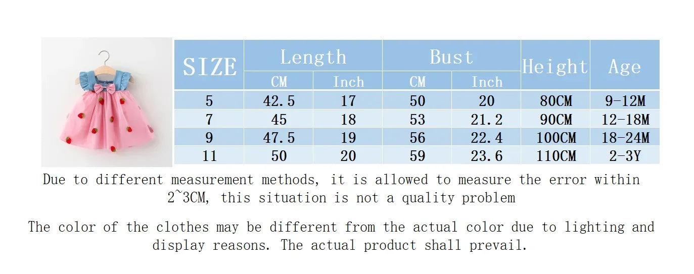 (0-3 Years) Summer New Girls Dress Small Flying Sleeve Bow A-child Dress Embroidered Strawberry Cool Princess Dress