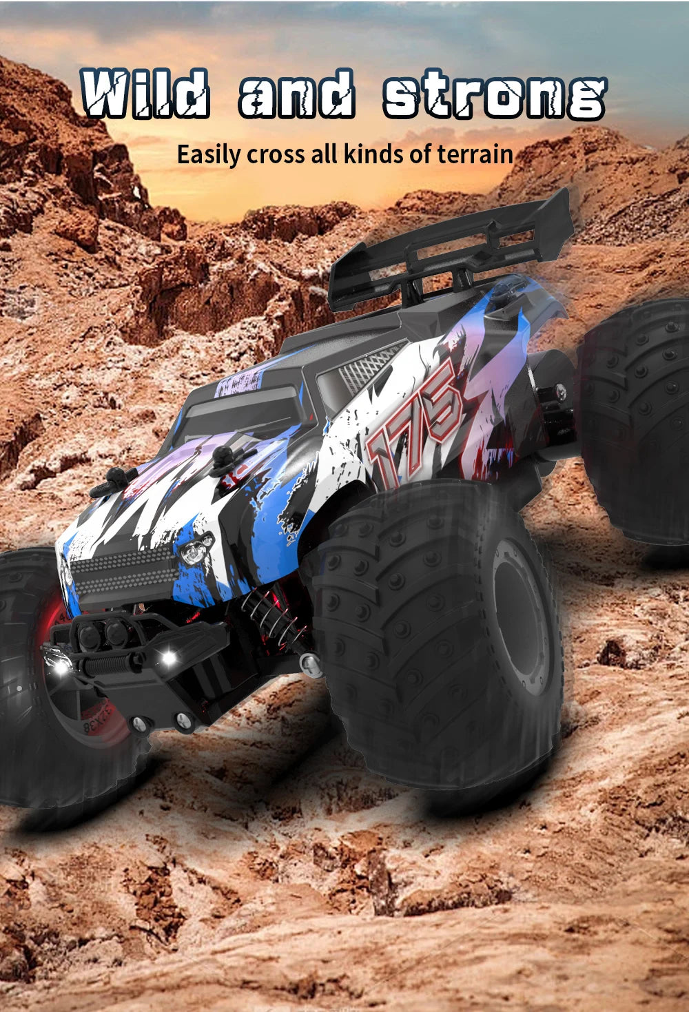 JJRC Q105 Q175 1:18 20 Km/h 2.4GHz Double Motors Drive With LED Light Off Road Remote Control Cars Drift Monster Truck Toys