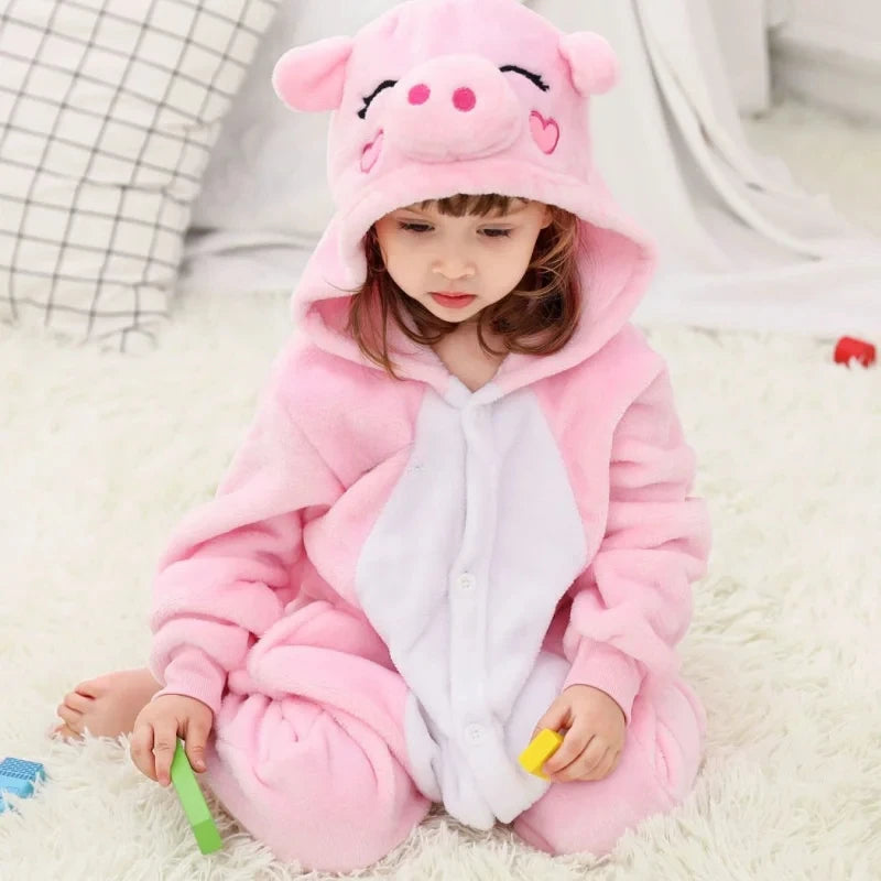Kids Unicorn Animal Jumpsuits Cartoon Pajamas Cosplay Holiday Costume Cat Panda Flannel Sleepwear for Children Outfits 4-12Yrs