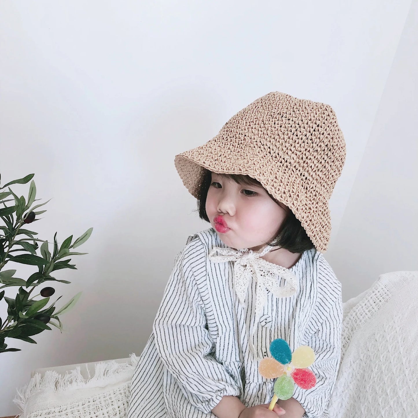 Summer Children Lace Solid Straw Hat Outdoor Girl Baby Fashion Sunscreen Cap Infant Fisherman's Caps Kid Vacation Casual Hats