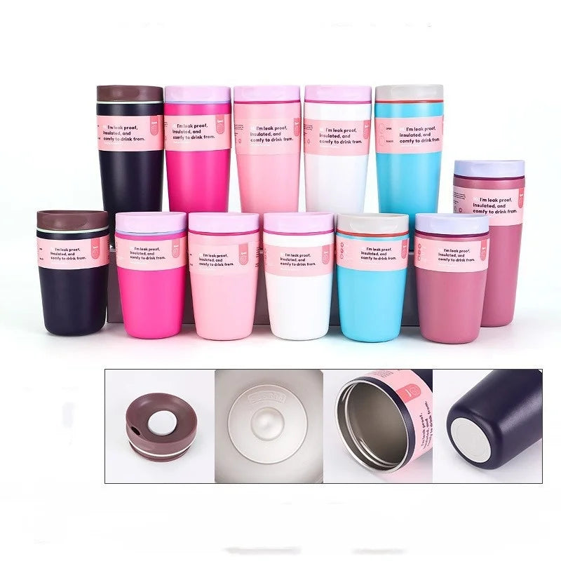 12/20oz Stainless Steel Vacuum Cup Coffee Cup Simple Fashion Men's & Women's Coffee Cup Outdoor Sports Portable Cup Couples Mugs