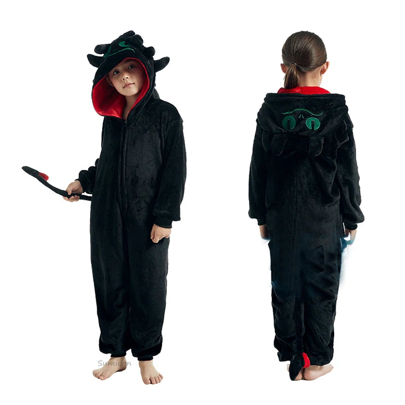 Kids Unicorn Animal Jumpsuits Cartoon Pajamas Cosplay Holiday Costume Cat Panda Flannel Sleepwear for Children Outfits 4-12Yrs