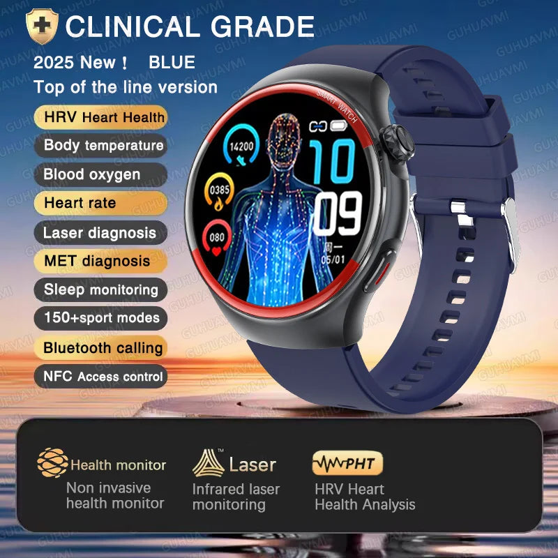 2025 New Nursing Health laser Cure Blood pressure Smart Watch Men Heart rate Pulse Sleep Bluetooth call Body Monitor Smartwatch