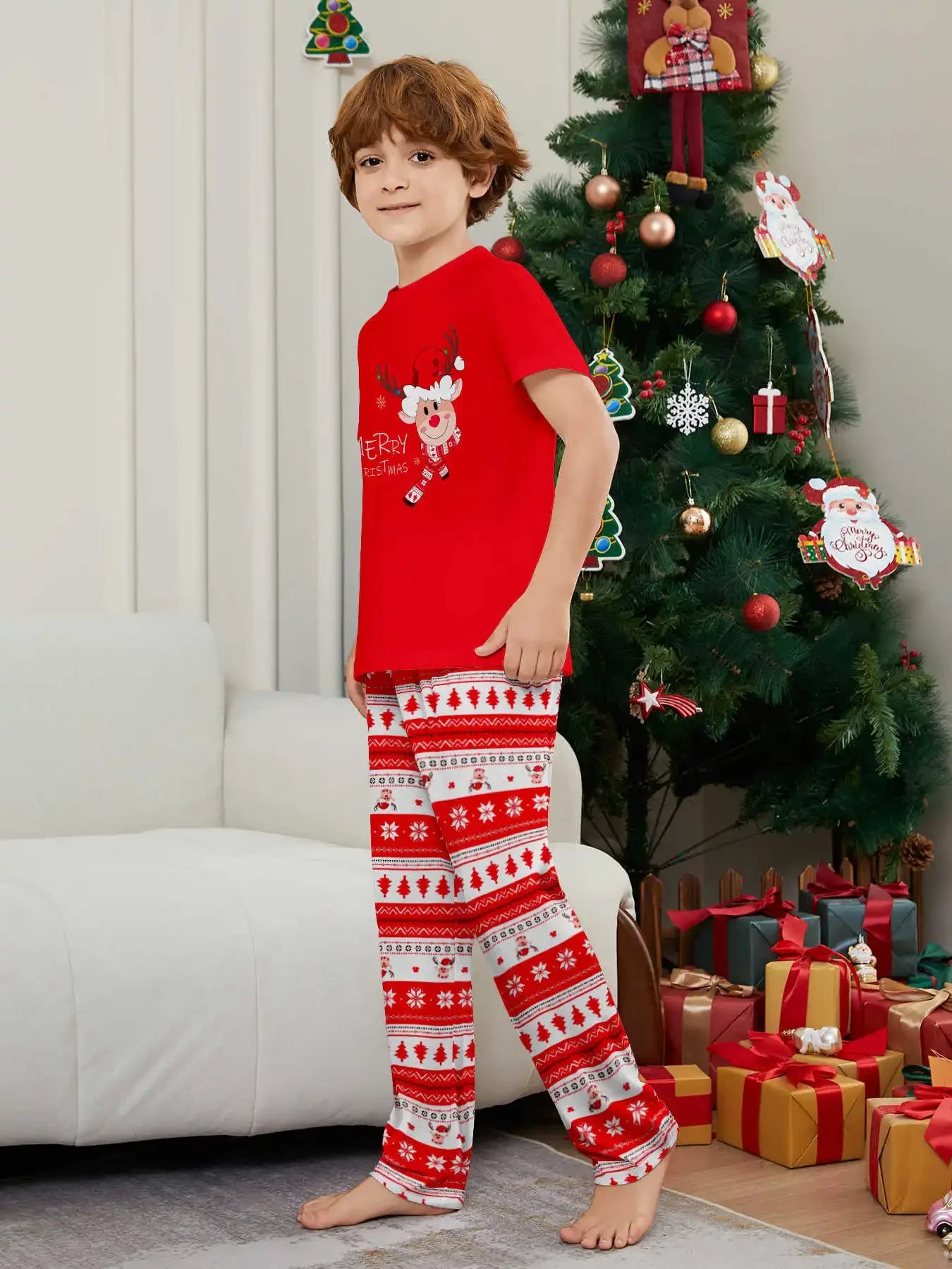 Merry Xmas Family Look Pyjamas Short Sleeve O Neck Sleepwear Adults Kids Christmas Matching Pajamas Set Cute Print 2 Pieces Suit