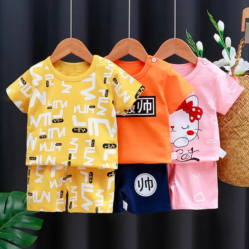 Kids Clothes Set Baby Boy/Girl T-Shirt + Shorts Summer Clothing Cotton Cartoon Casual Boys Tracksuit Children Baby Clothes Set