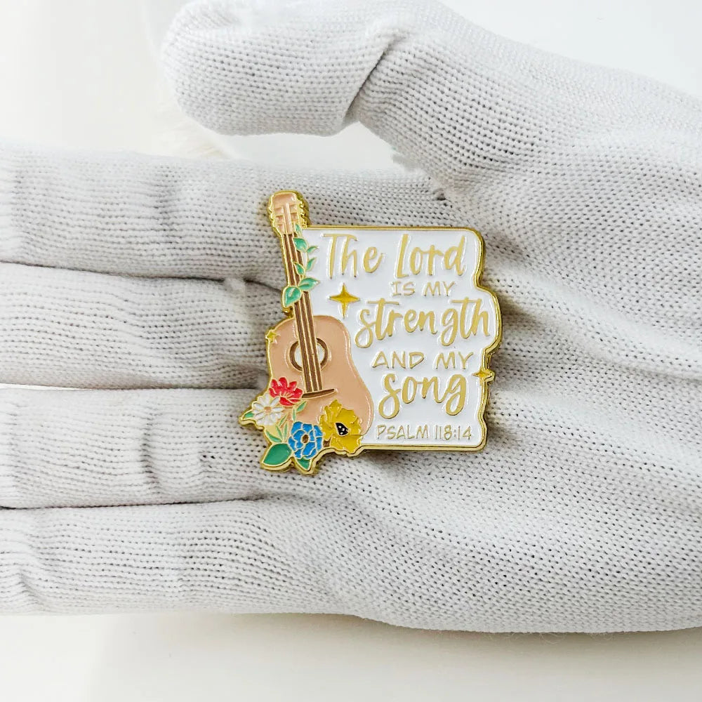 Psalm 118:14 Enamel Pin The Lord is My Strength And Song Badge Christian Brooch Floral Bible Jewelry Gift
