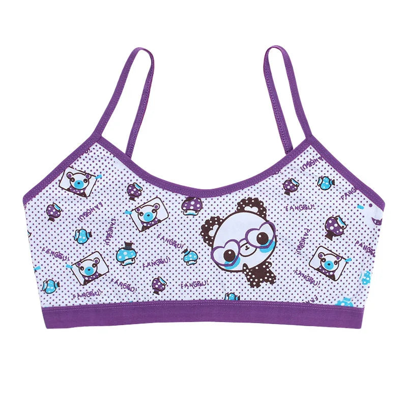 Teenage Girls Vest Bras Cartoon Panda/Flower Print Young Children Purbery Student Training Bras Maiden Kids Underwears Tube Tops